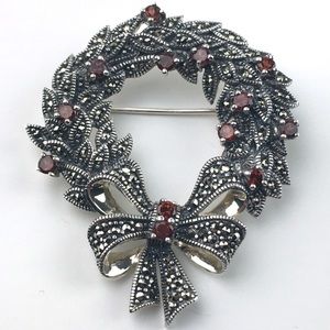 Suspicion Sterling Marcasite Garnet Wreath Pin QVC